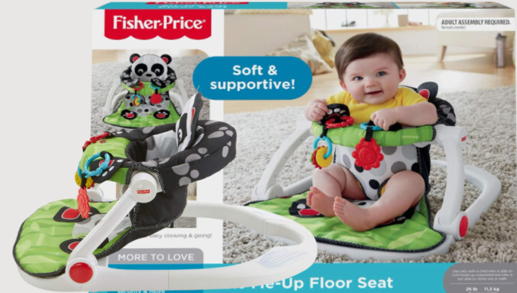 Fisher-Price Portable Baby Chair Sit-Me-Up Floor Seat with Developmental Toys and Crinkle & Squeaker Seat Pad, Panda Paws