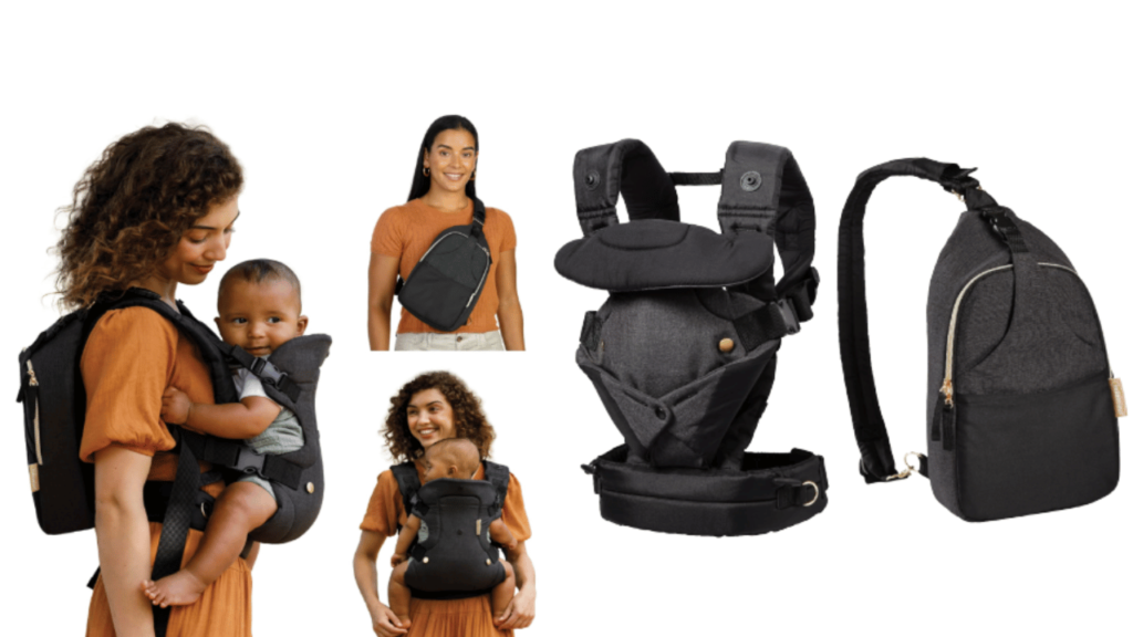 Infantino Flip 4-in-1 Convertible Baby Carrier & Crossbody Diaper Bag - Grow-with-Me Carrier with Attachable Crossbody Diaper Bag, Black and Gold