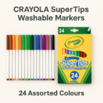 CRAYOLA SuperTips Washable Markers - Assorted Colours (Pack of 24) | Premium Felt Tip Pens That Can Easily Wash Off Skin & Clothing | Ideal for Kids Aged 3+
