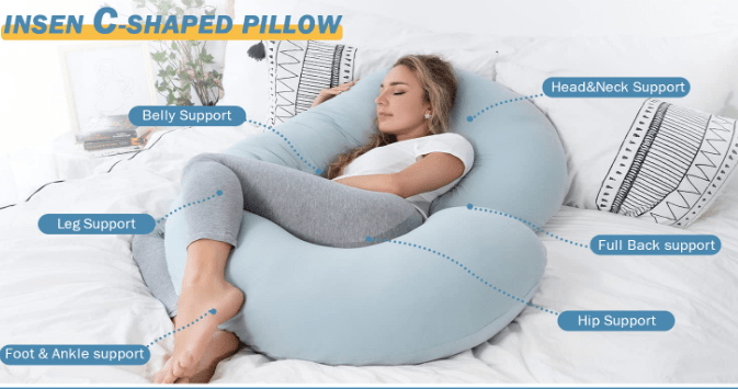 INSEN C-Shaped Pregnancy Pillow with Cooling Cotton Cover