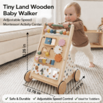 Tiny Land Wooden Baby Walker, Adjustable Speed Baby Push Walker for Boys and Girls, Montessori Activity Center Push Toy for Kids' Development, Ideal Christmas Gift for Toddlers (Morandi)